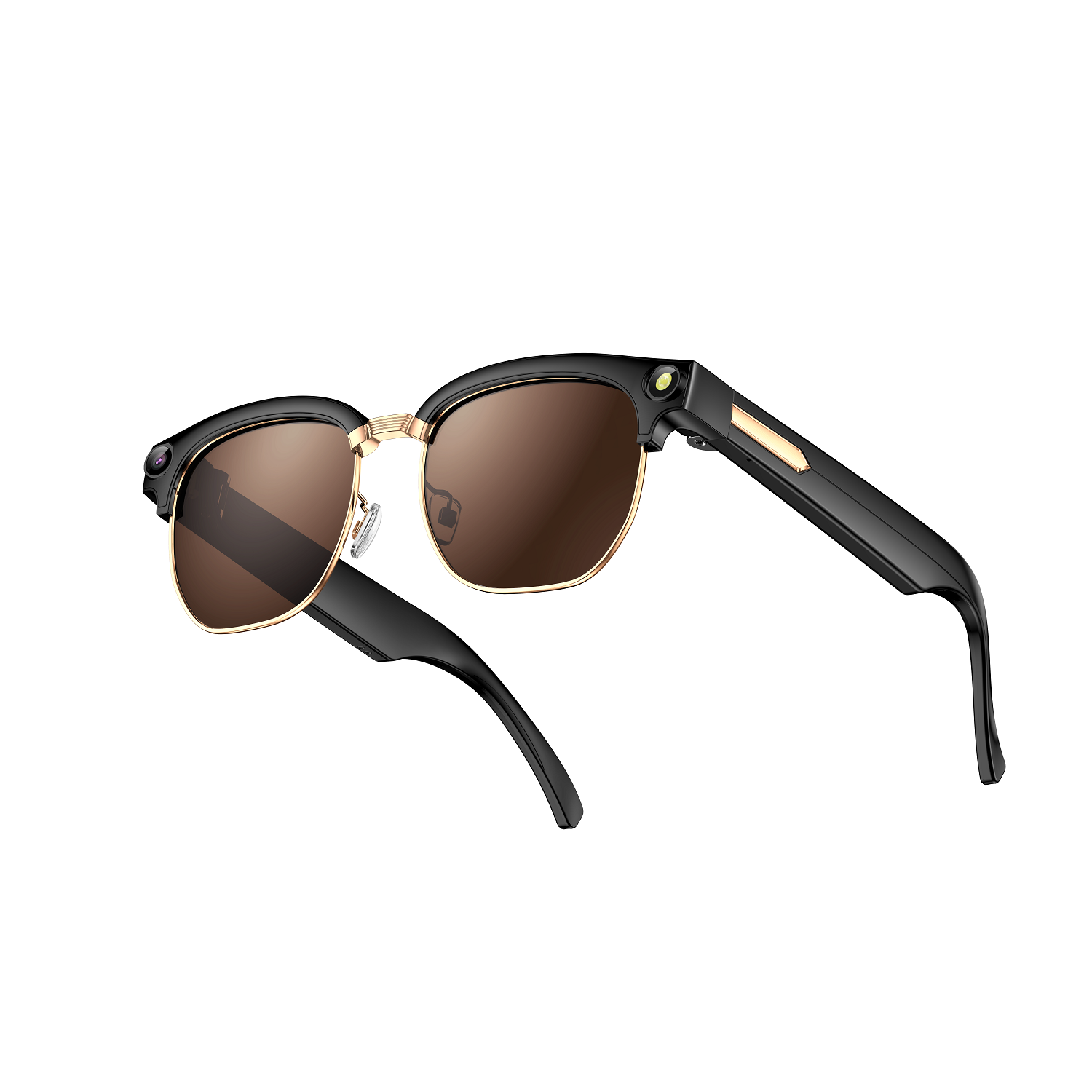 Rollme AuraView Golden Amber Metal Half Rim Smart Glasses Front View
